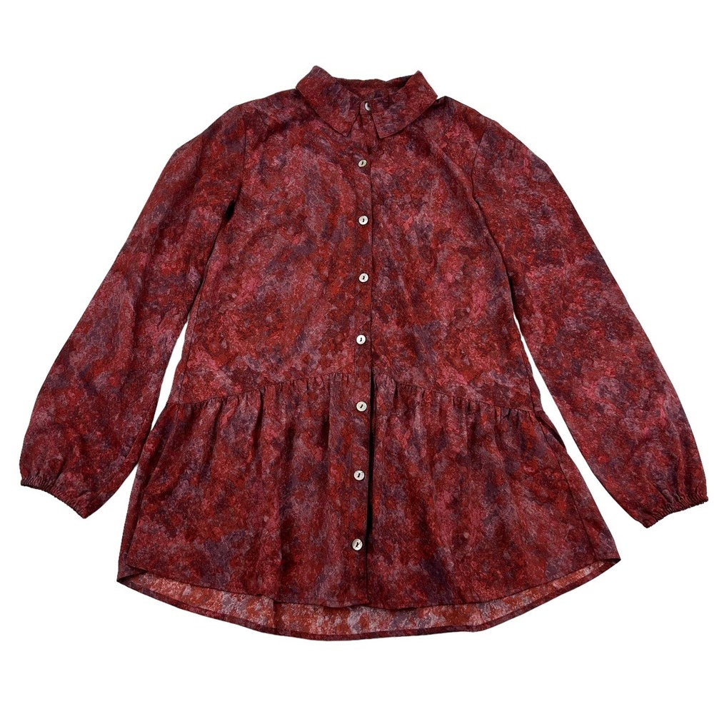 LOGO by Lori Goldstein Size XXS 2XS Red Button Down Peplum Blouse Tunic Stretch